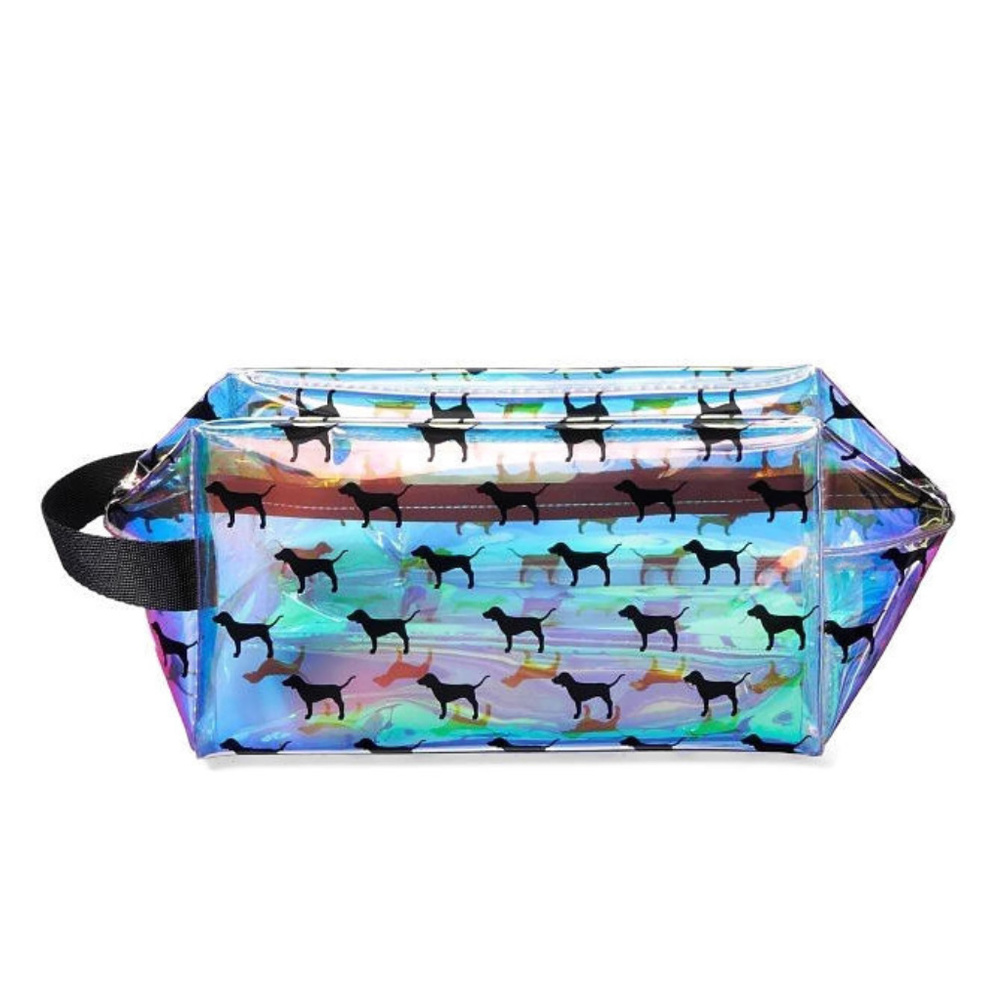 PINK Iridescent Hologram Makeup Case PINK DOG Logo